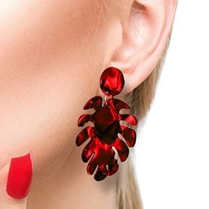Boho acrylic palm leaf red earrings..NWT